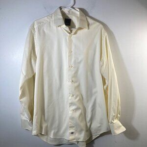 Mens David Donahue Button Dress‎ Shirt Textured Light Yellow161/2 34/35 Cotton